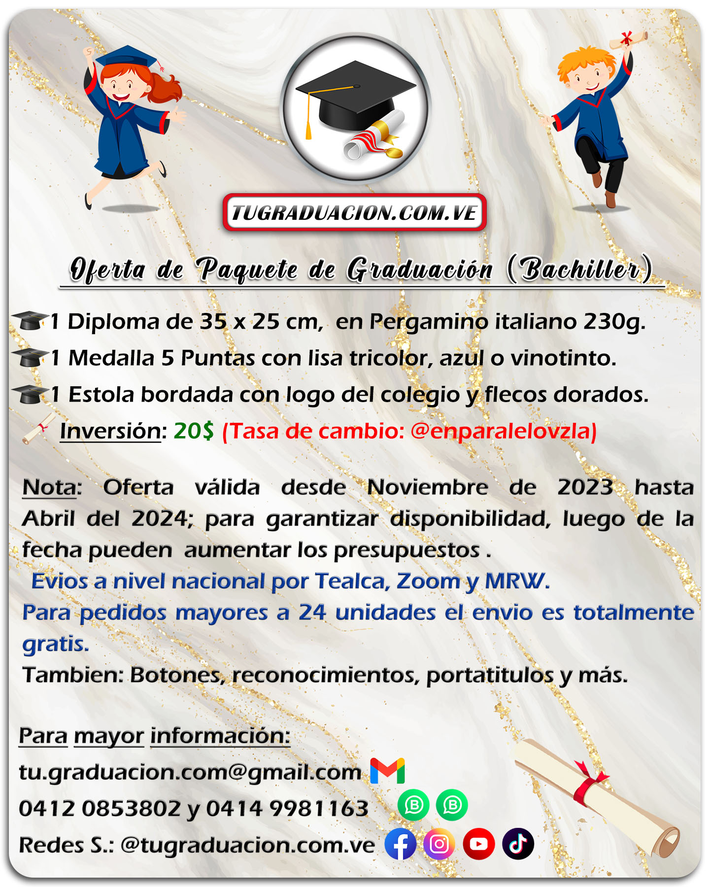 Folleto de oferta de paquete de graduación de bachiller y bachillerato 2025 - 2026