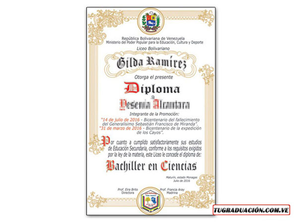 Diploma de graduación de bachiller en glasse